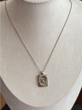 18K Gold Plated Letter “K” Monogram Pendant Figaro Necklace Mixed Metals Trendy